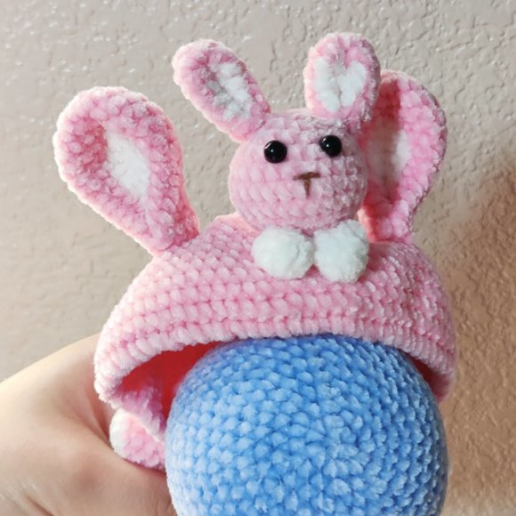 Handmade Amigurumi Crochet Doraemon Wearing a Bunny Hoodie - Picture 9 of 10